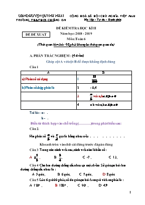 Đề đề xuất kiểm tra học kỳ II môn Toán Lớp 6 - Năm học 2018-2019 - Trường TH và THCS Chiềng Ơn (Có đáp án)